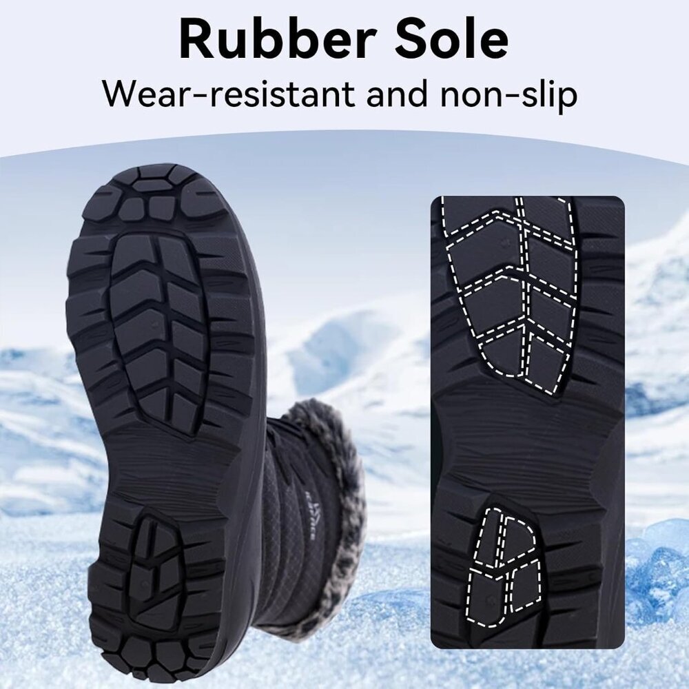 Women's Black Nylon Fabric Ultimate Warmth Stylish And Functional Winter Boots - Picture 4 of 5